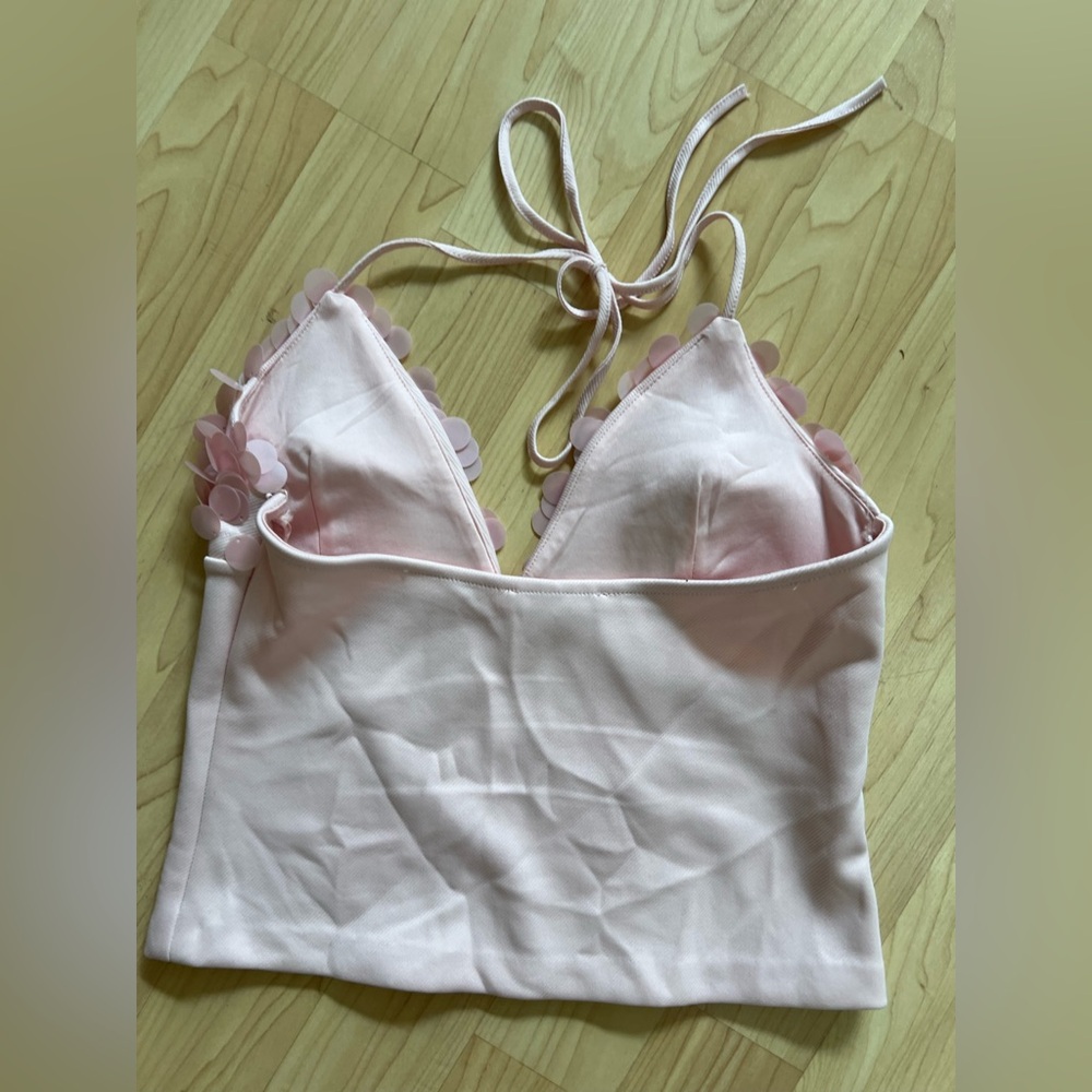 Pink Zara combined sequin tank top halter View 4
